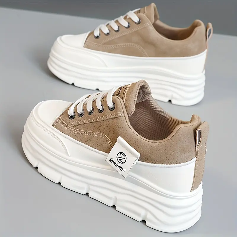 Elegant Women's Colorblock Sneakers - Breathable, Lightweight with Thick Platform Sole for All Seasons,