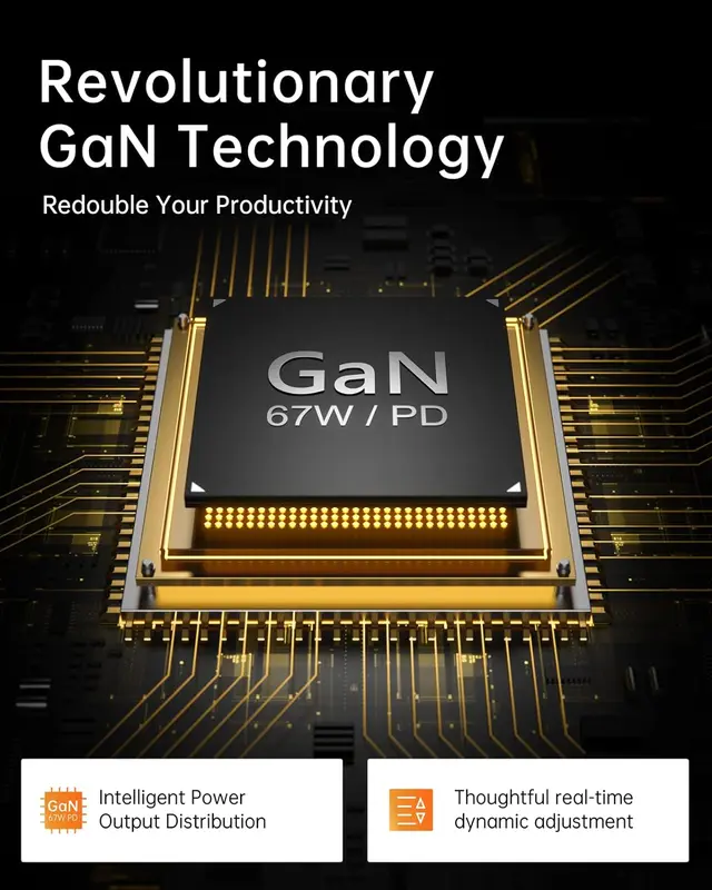 GaN 65W Charger with 3 Ports for Fast Charging Mobile Devices, Compatible with MacBook Pro M3/Air M3, Samsung Galaxy S24/ S23, iPad, Pixel 8/7 Electronic Mobile Adapter Device Portable Protection Smartphone Cellphone Usb Cable Plug 2