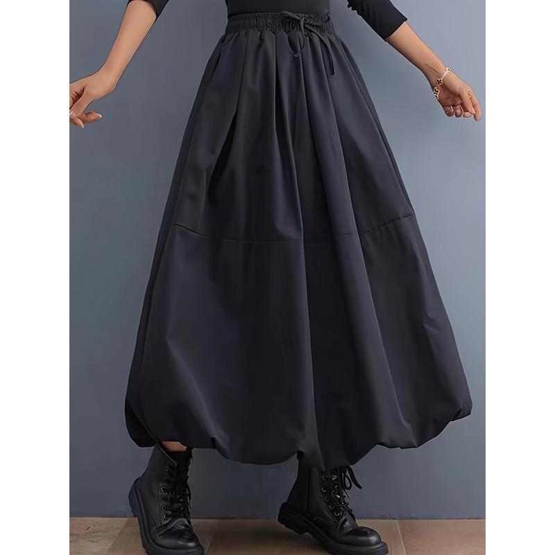 Women's Elegant Black Maxi Skirt - Solid Color, A-Line Silhouette with Pockets, Polyester, Machine Washable, Ideal for Spring/Summer 2