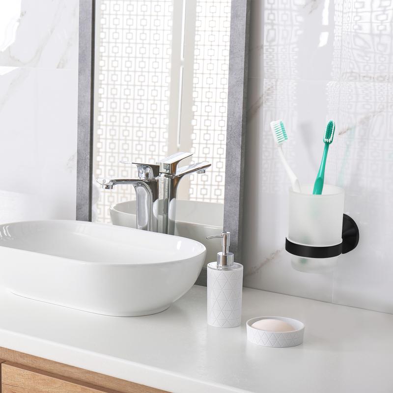 Wall Mounted Tooth Brush Holder - Black - Glass Set for Bathroom Organisation bathroom organizer Stainless Steel 3