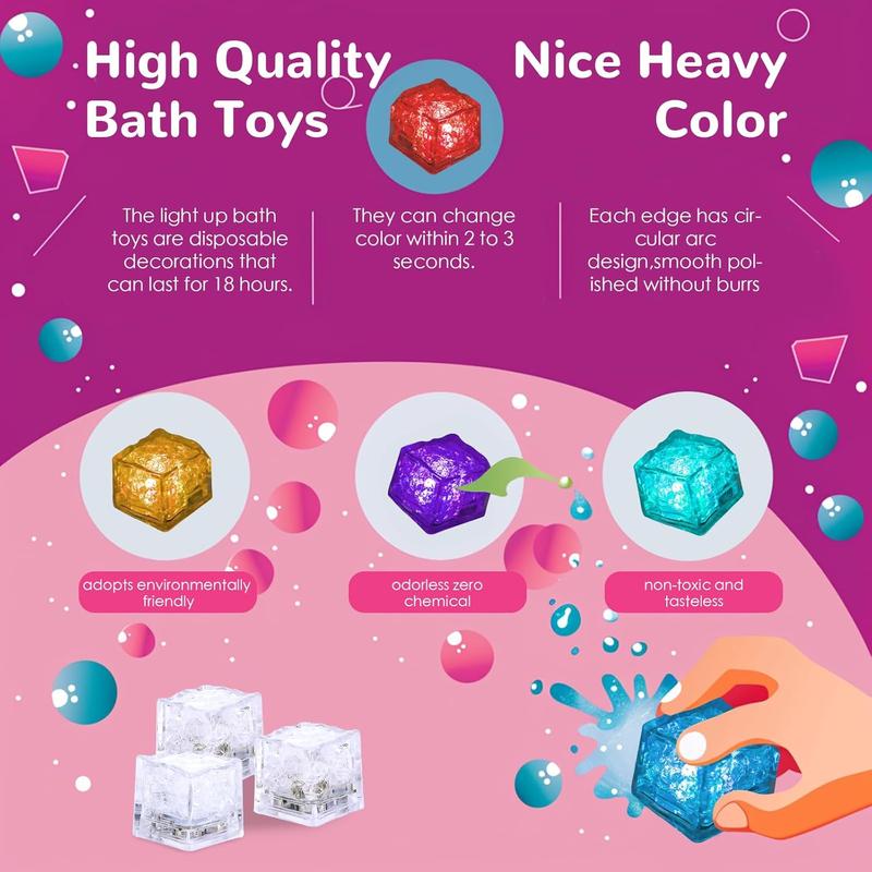 Light Up Bath Toys, 8Pcs LED Ice Cubes Baby Light Up Toys Sensory Toys Sensory Bath Toys for Kids 1