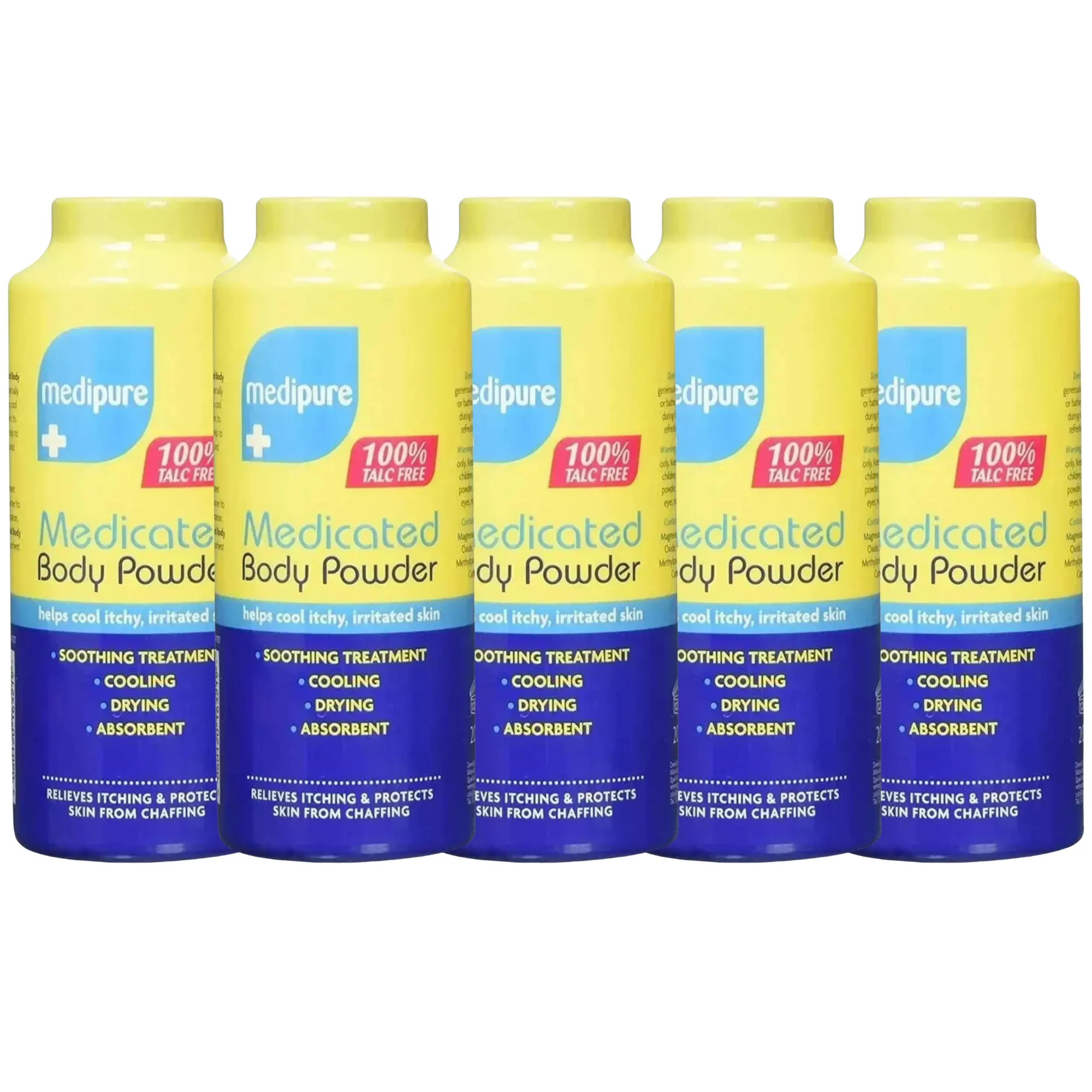 5 x 200g Medipure Medicated Body Powder 100% Talc Free Soothing Treatment