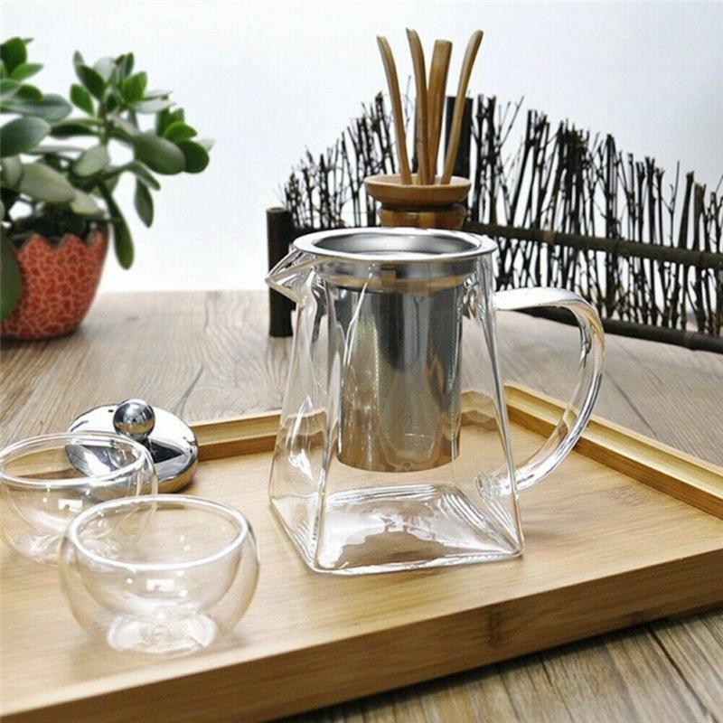 Heat Resistant Clear Glass Teapot Jug With Infuser Coffee Tea Leaf Herbal Pot UK Filter Teacup 7