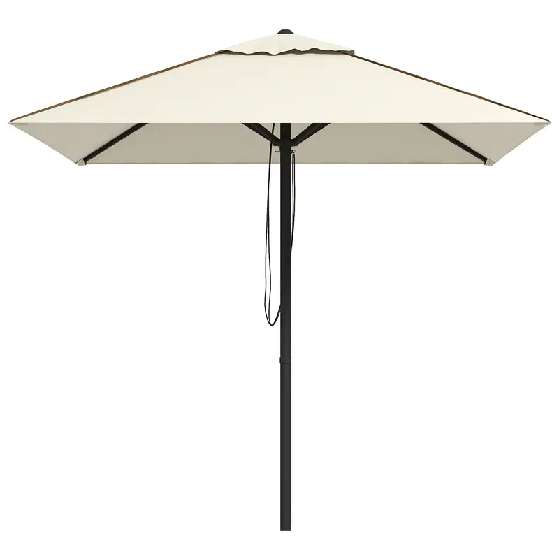 Outsunny Garden Parasol Umbrella with Vent, Outdoor Market Table Umbrella Sun Shade Canopy with 4 Ribs, Piping Side, 2x2m, Beige 0