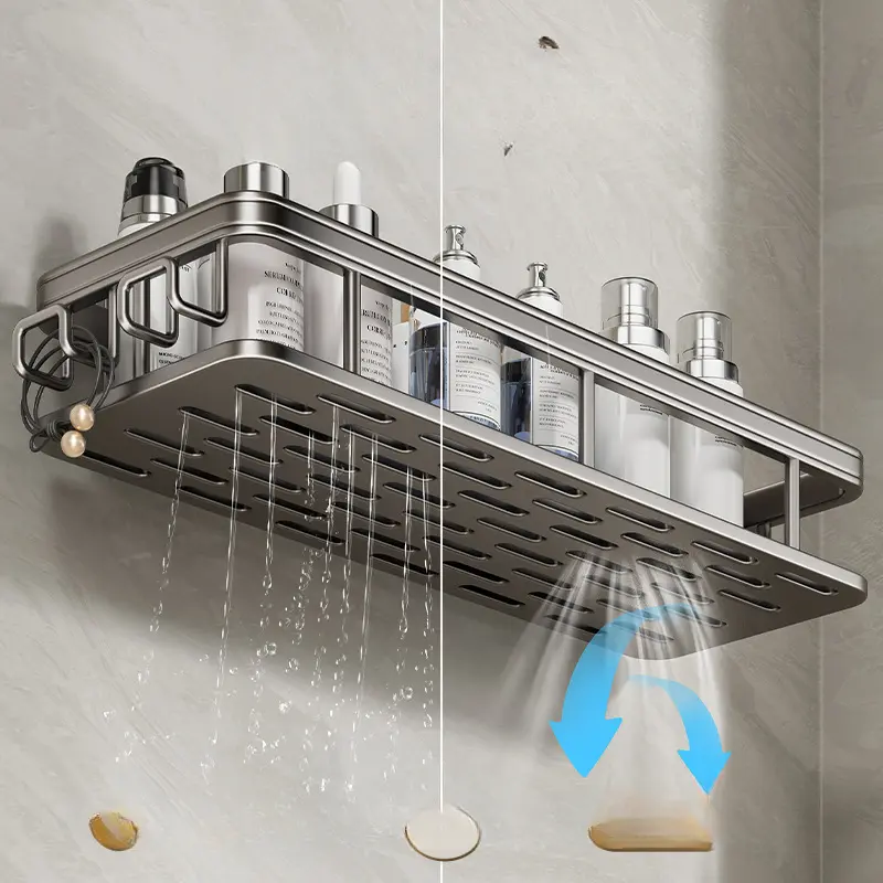 Bathroom Storage Wall Mount Shampoo Makeup Storage Holder Bathroom Accessories No Drilling Wall Shelf Shower Holder for WC 1