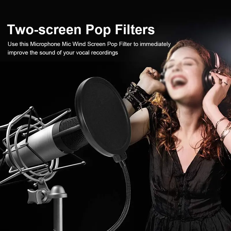 2X Microphone Pop Filter Swivel With Double Layer Sound Shield Guard Wind UK 2