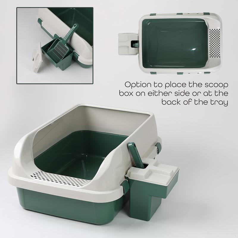 Cat Litter Tray Box, Litter Box, Plastic Cat Open Top Litter Tray with Scoop and Scoop Box Kitten Detachable Rim Easy Cleaning, 57.2 x 41.5 x 24.3cm 2