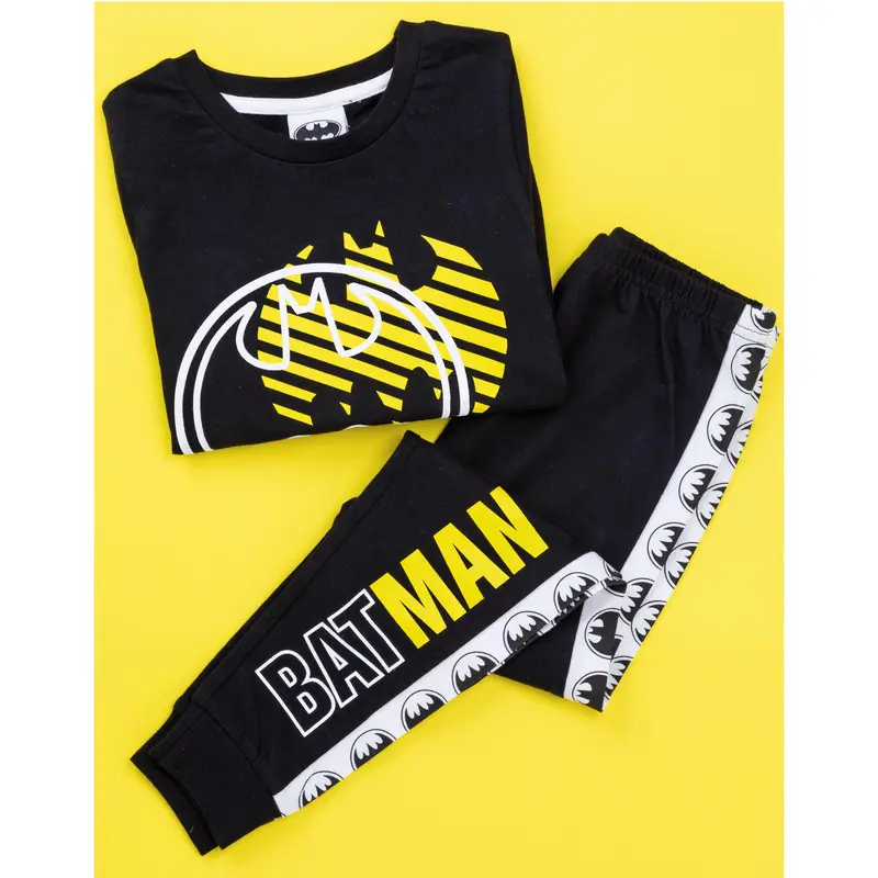Vanilla Underground x DC Comics Boys Black Stylised Batman Logo & Icons Long Sleeve Long Leg Pyjama Set 1