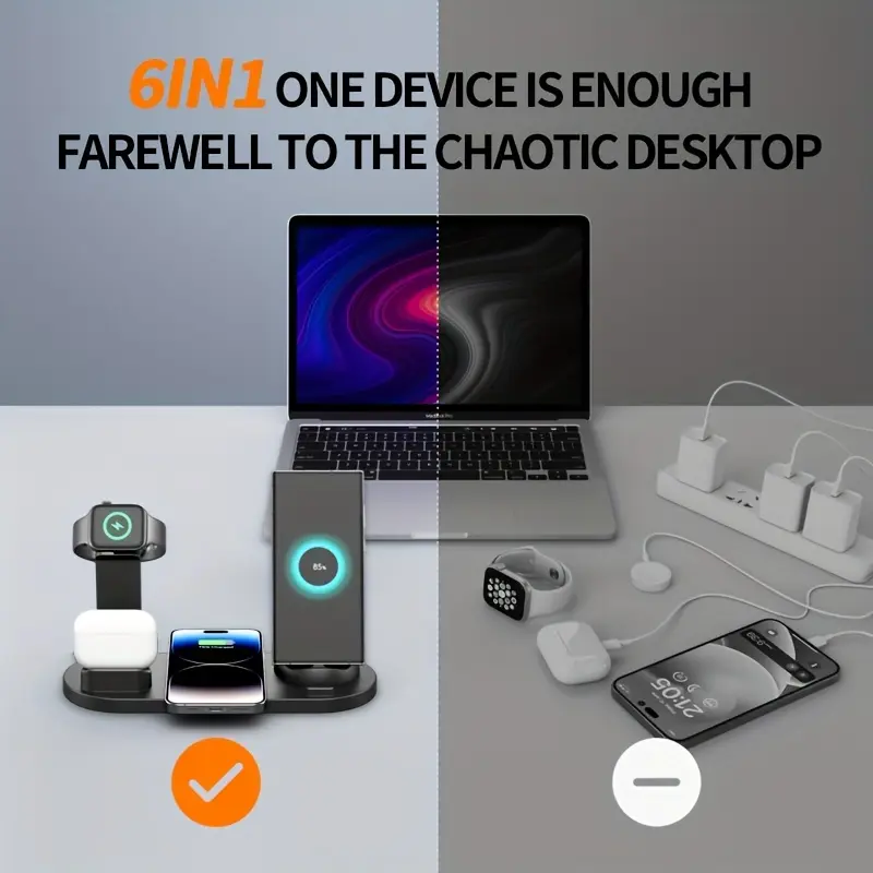 6 In 1 Wireless Charger, 15W Fast Charging, Wireless Charging Station, Wireless Charging For IPhone 16/15/14/13/12/11/XR/X/8/Samsung Series/Android Series, Earphones For AirPods Pro4/3/2/1 Series, Watches For IPhone Watch Ultra/SE/10/9/8/7/6/5/4/3/2 Serie 5