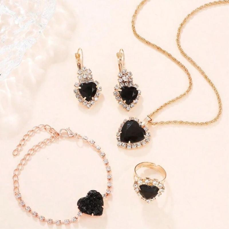 Set of necklace, earrings, ring and bracelet with red solid stone for elegant women in parties, Valentine's Day gift for girlfriend 4