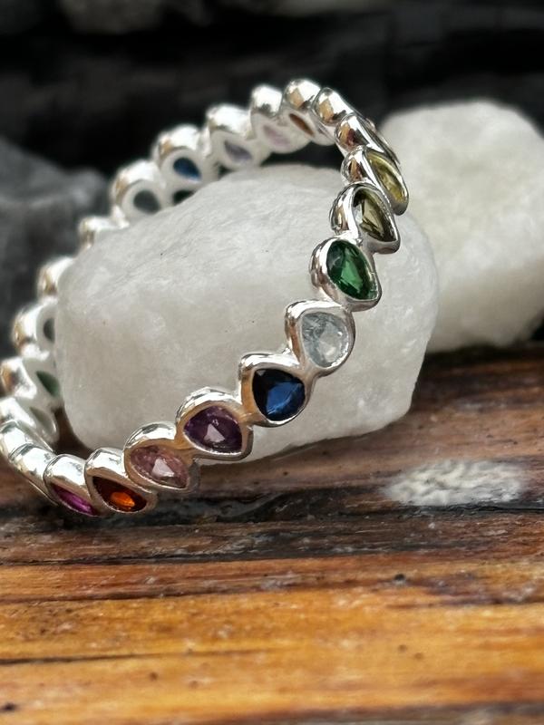 Multi-Coloured Cubic Zirconia  Sterling  Rainbow Stacking  for Women 925 silver rings small  jewellery business uk 4