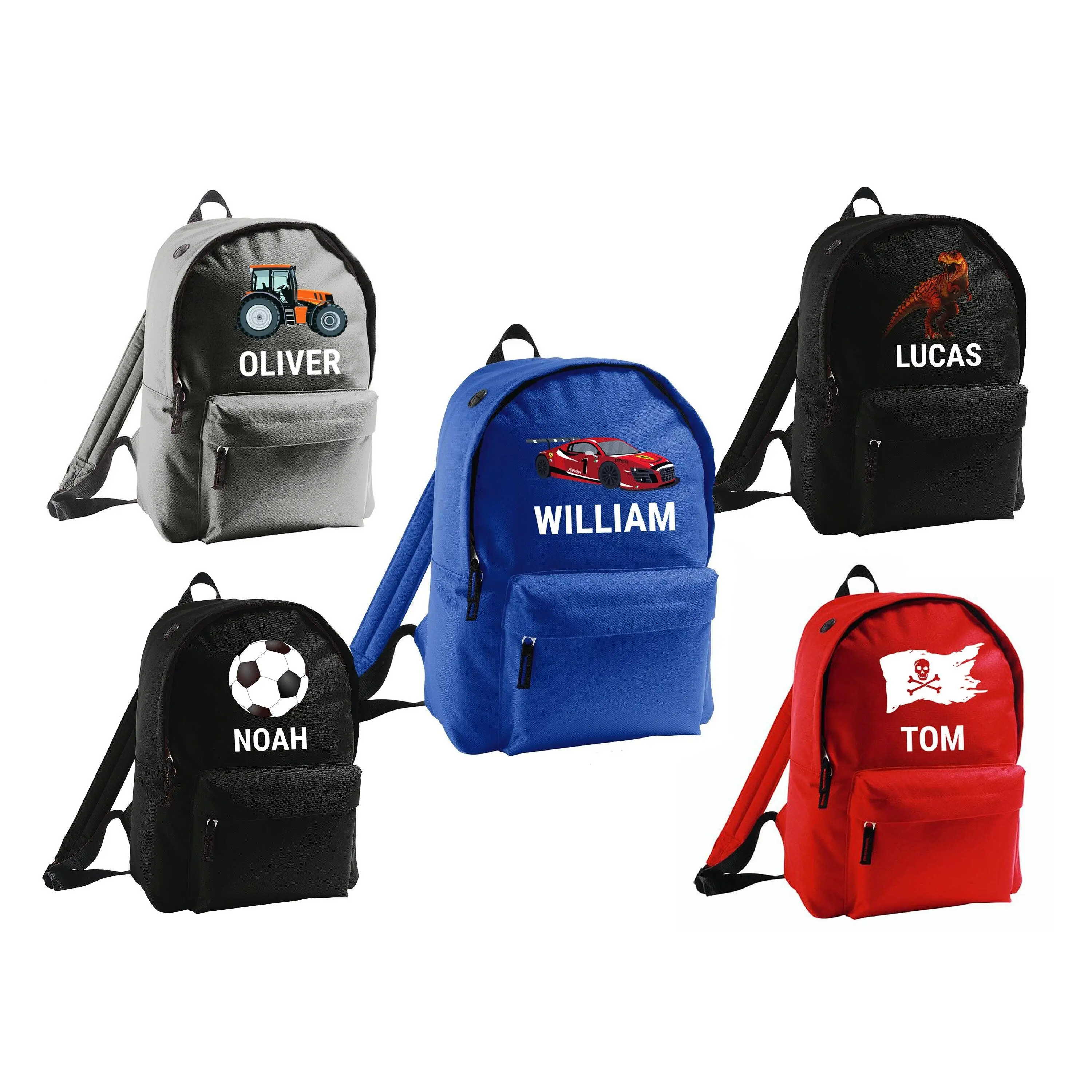 Personalised Football, Dinosaur, Tractor, Race Car, Pirate Backpack, Boys Girls Book Bag