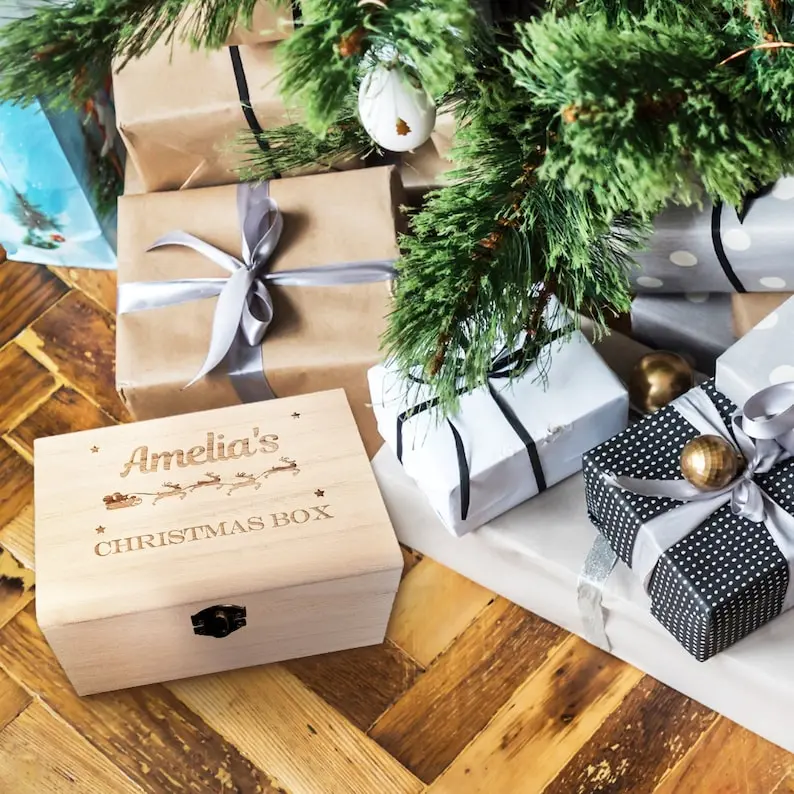Personalised Engraved Wooden Christmas Gift Box Gift for Kids or Adults |18 cm Empty box Traditional Xmas Gift jewellery 5