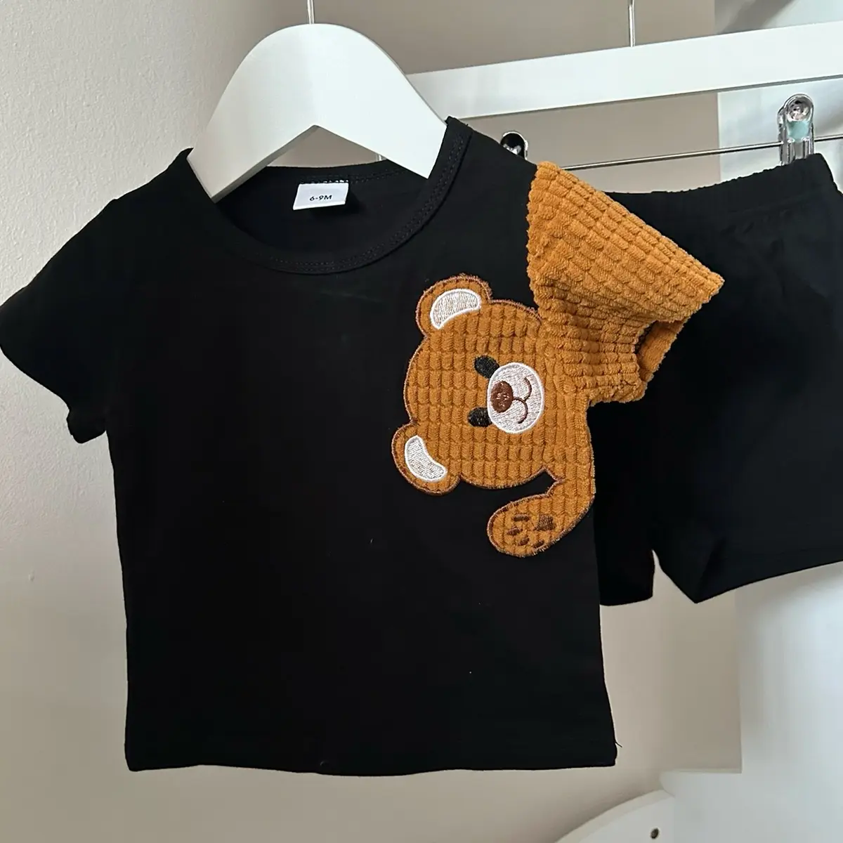 Baby boys black teddy bear lounge set