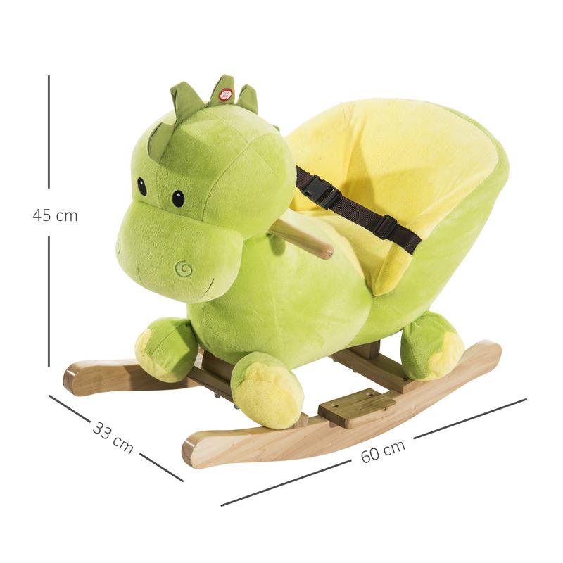 HOMCOM Kids Rocking Horse, Plush Ride-On Dinosaur Seat, with Seat Safety Belt, 32 Songs, Ride-On Horse 2