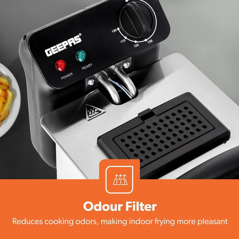 Geepas Deep Fat Chip Fryer 3L Basket Oil Fried Chips Safe Basket Handle Window 4