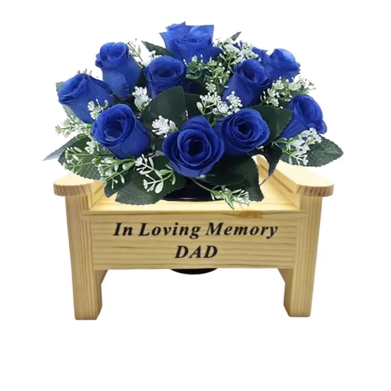 Wooden Bench With Black Grave Insert Flower  Holder Pot Memorial Vase Tribute Ornament decor 8