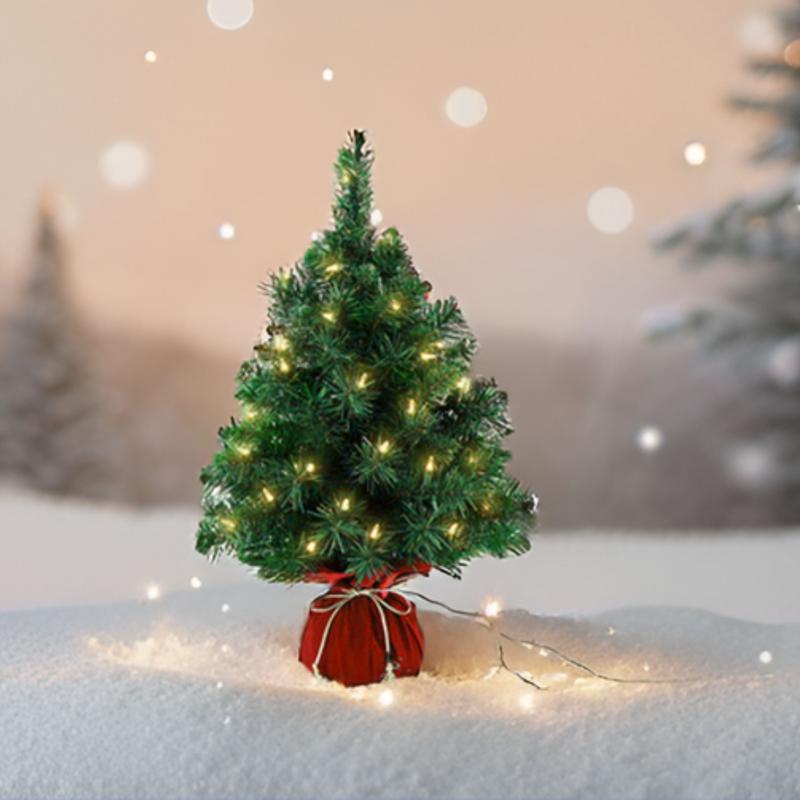2ft Mini Christmas Tree Christmas Table Decoration with Base, LED Lights, Small Indoor Christmas Decor & Gift, Battery operated, Christmas Decorations Indoor, Small Pre Lit Christmas Tree-Green 1