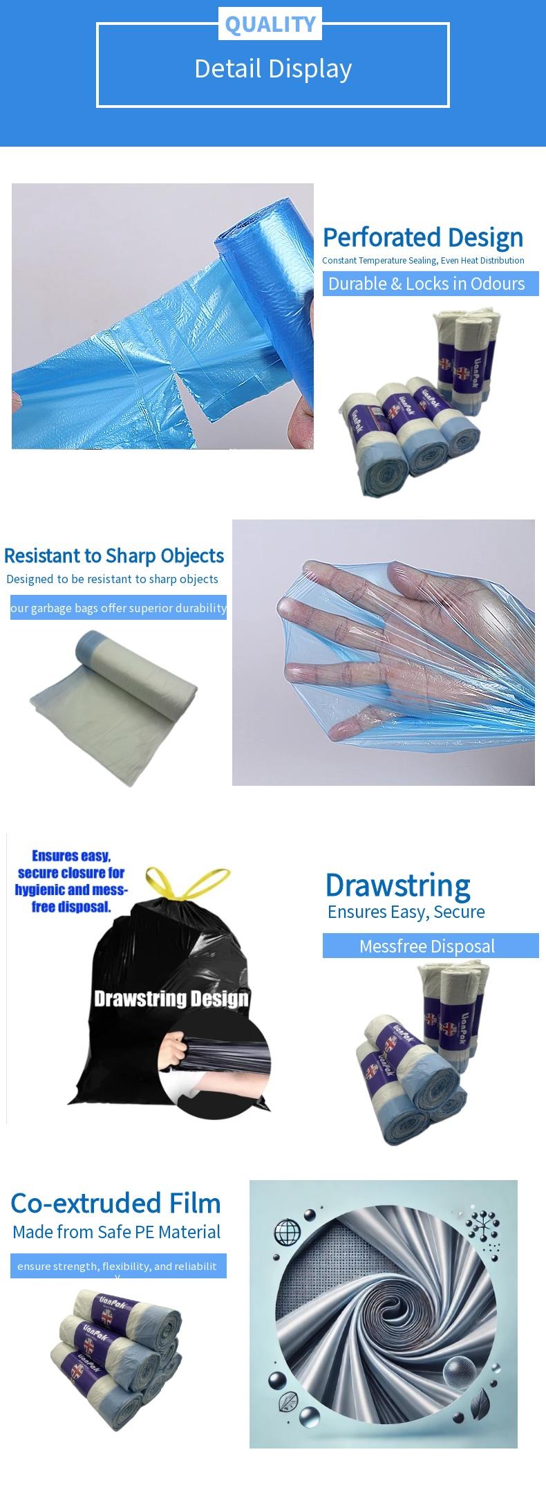 Product Introduction of Bitterplum 100pcs White Mid-Size Drawstring Strong Pedal Bin Liners 6