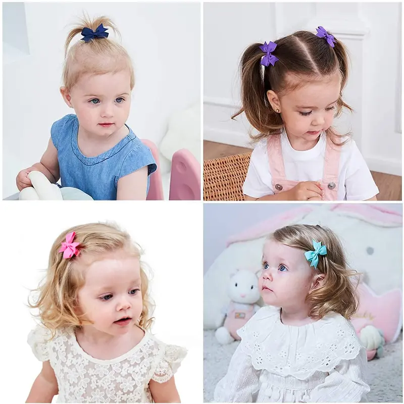 80Pieces Baby Girls Clips 2" Mini Hair Bow Grosgrain Ribbon Hair Bows with Fully Ribbon Lined Alligator Clips for Baby Girls Infant Toddlers Kids 40 Colors in Pairs 3