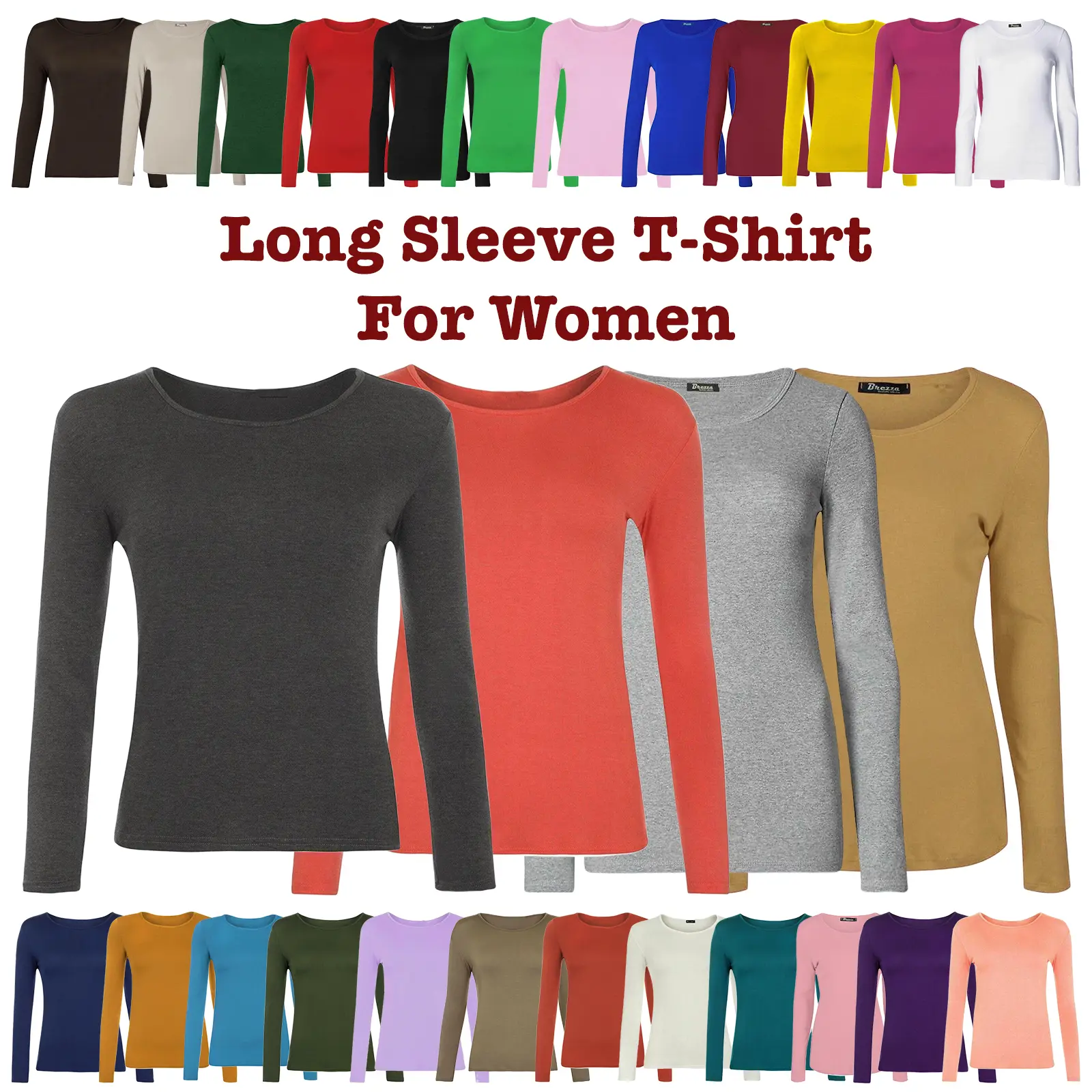 Women's T-Shirt Long Sleeve Round Neck Plain Casual Ladies Top Plus Size UK 8-26 Tshirt Longsleeves Womenswear Lady Underwear Minimalist Streetwear Clothing Comfort