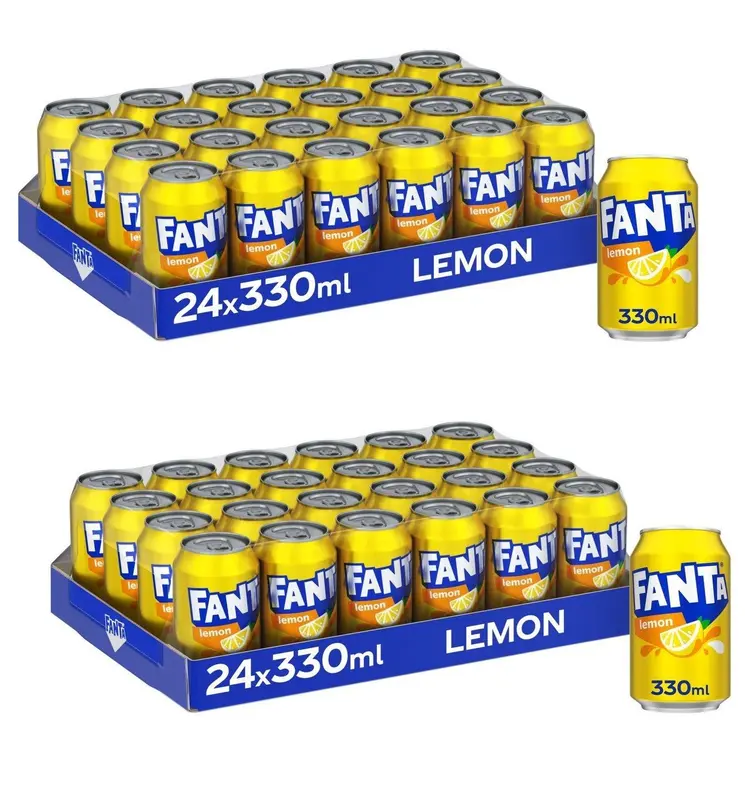 48X Fanta Lemon Flavoured Can 330ML - Made in GB Sparkling Soft Drink Beverage Bulk buy option for Free Shipping 1