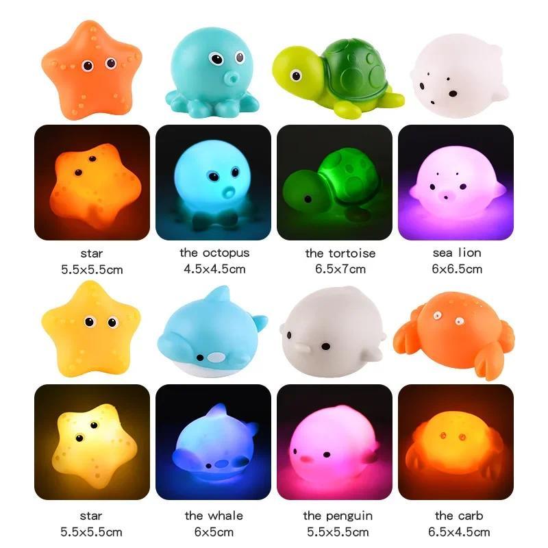 Cute Animals Bath Toy Swimming Water LED Light Up Toys Soft Rubber Float Induction Luminous Frogs for Kids Play Funny Gifts 5