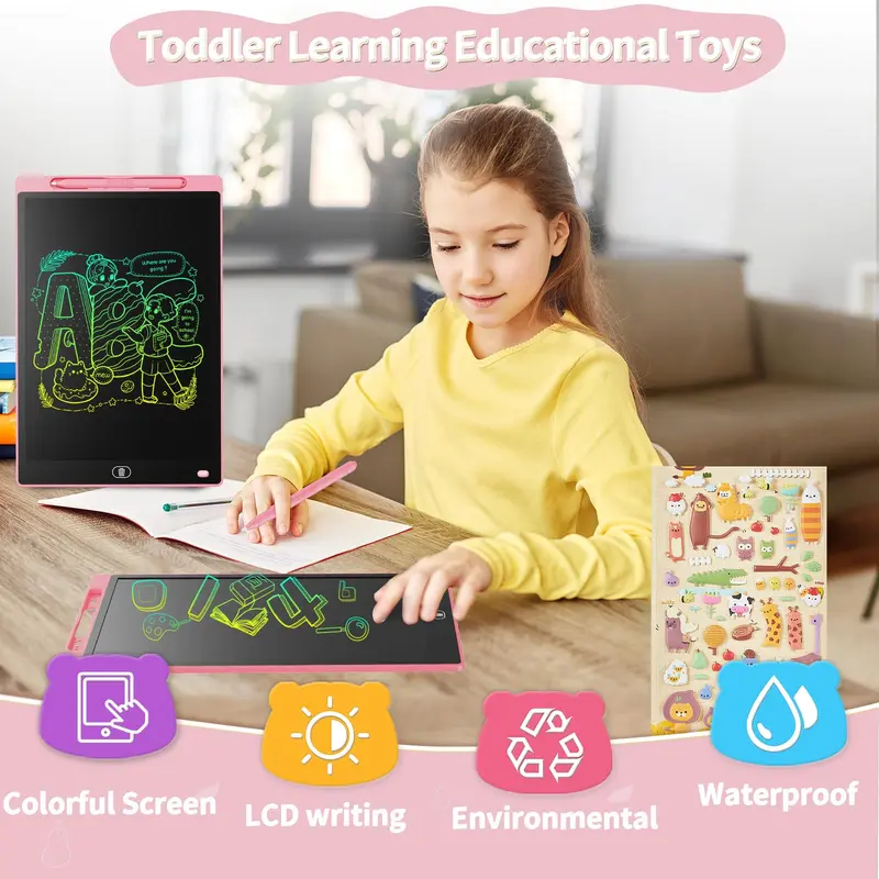 [2 Pack] 8.5 inch LCD Drawing Tablet for Kids Colorful Screen Writing Board Toddler Toys Learning Educational Stocking Fillers Kids Gifts for for 2 3 4 5 6 7 Year Old Boys Girls, (Pink&Blue) 2