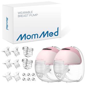 MomMed Hands-Free Breast Pump,Wearable Breast Pump,Electric Wireless Breast Pump Strong Suction, Low Noise,3 Modes & 12 Levels -24mm Shield & 6 Pairs of Flange Inserts (17mm, 19mm, 21mm),Full In Bra Portable Breast Pump with Smart LED Display
