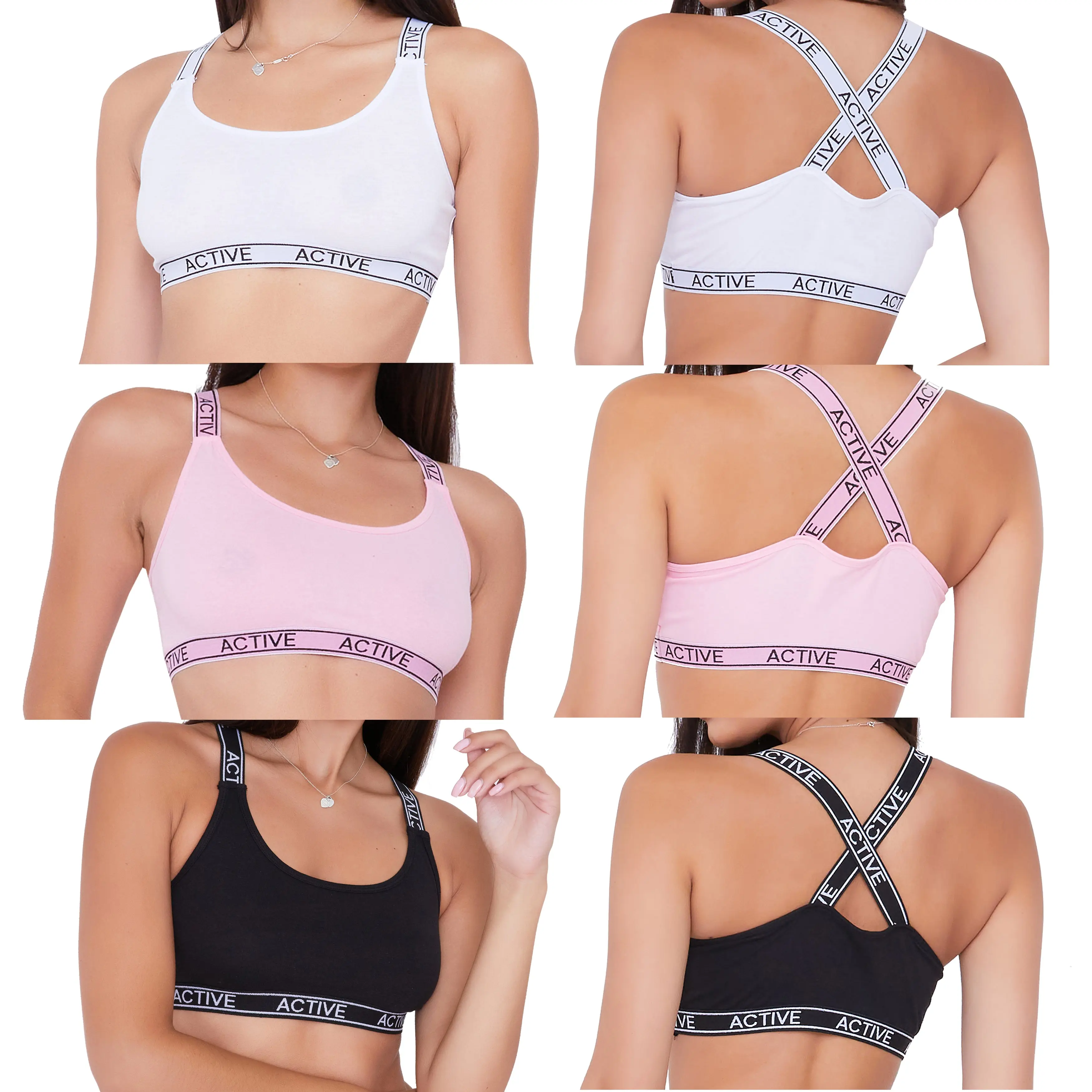 Women's Active 3 Pack Crop Top in Soft Cotton Material - Comfort Fit Womenswear Pieces Bridal Comfortable Everyday Smooth Style Print Short bra bralette