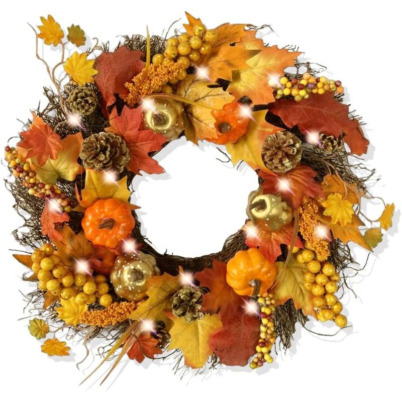 Pre-Lit 50cm Wicker Autumn Winter Halloween Wreath 0