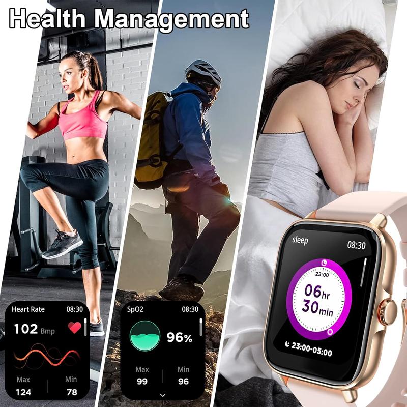 Smart Watch for Women Men with Calls and Texts, 1.7" Touch Fitness Watch with Step Counter/Blood Oxygen/Sleep Monitor, Health Tracking Waterproof Phone Watch for IOS Android Phone Compatible 4