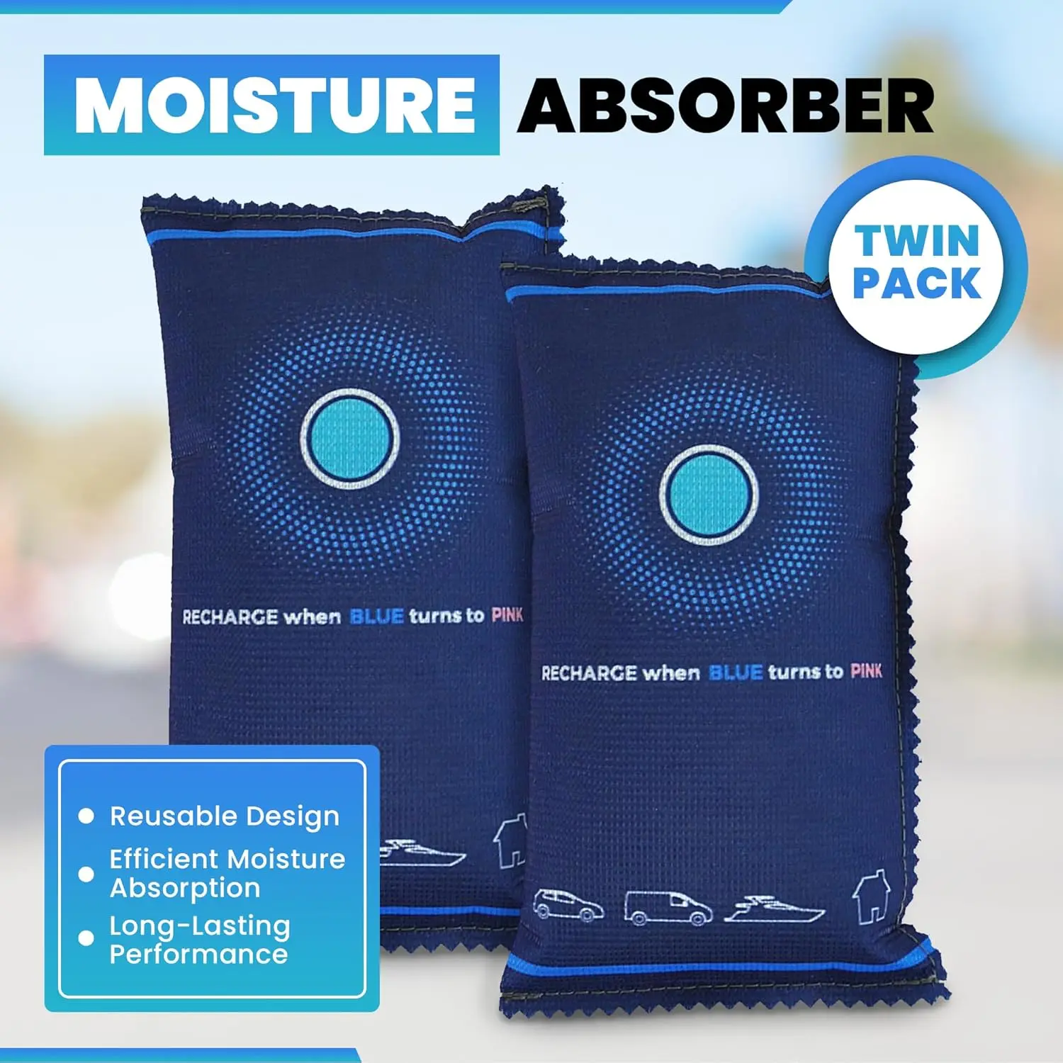 2 x 350g Car Dehumidifier Bag | Moisture & Damp Absorber for Windscreens & Interior | 100% Leakproof, Reusable Dashboard Dehumidifier & Condensation Remover
