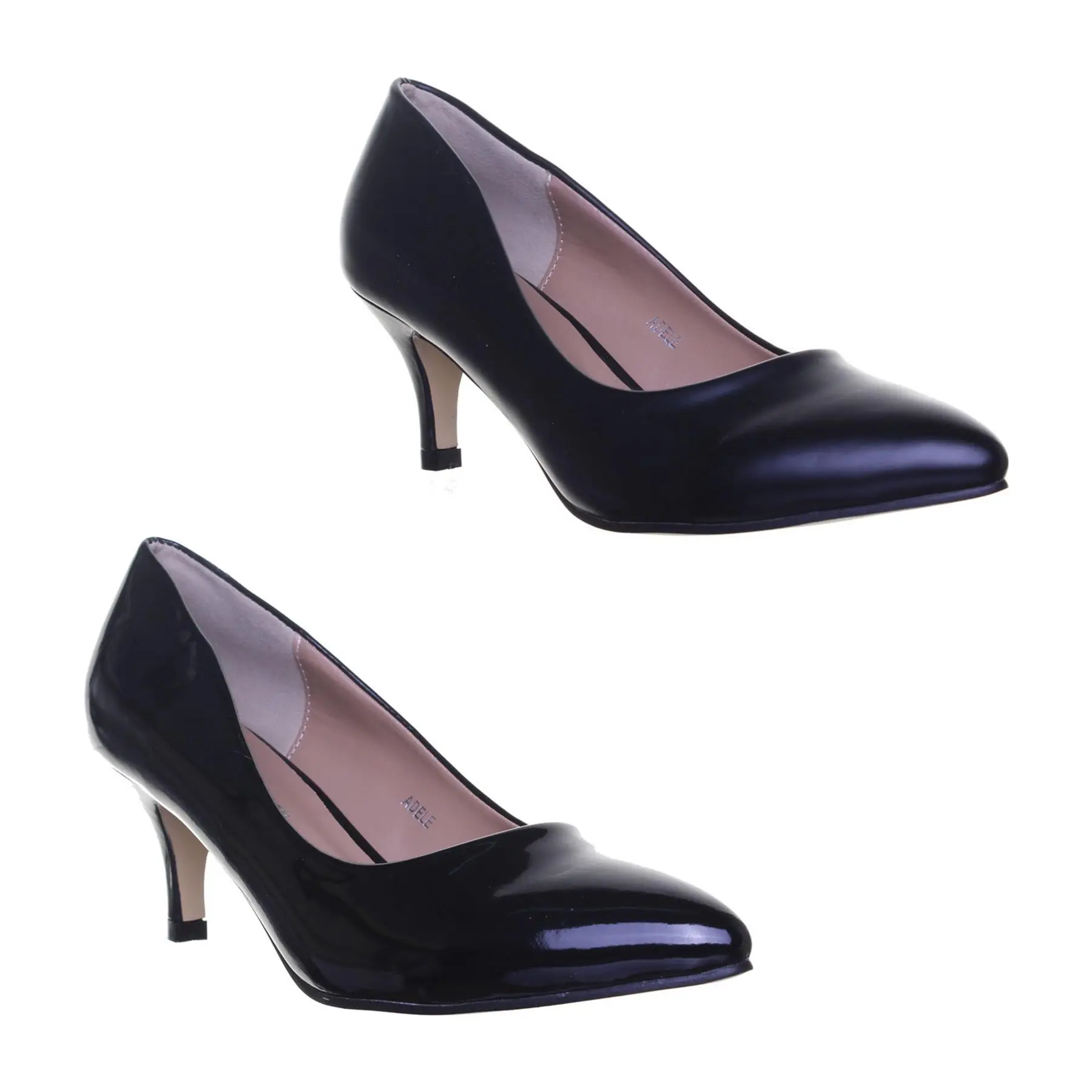 Womens Ladies Adele Stiletto Pointed Court Heels Shoe In Black Patent/Black/Beige Size UK 2 - 8