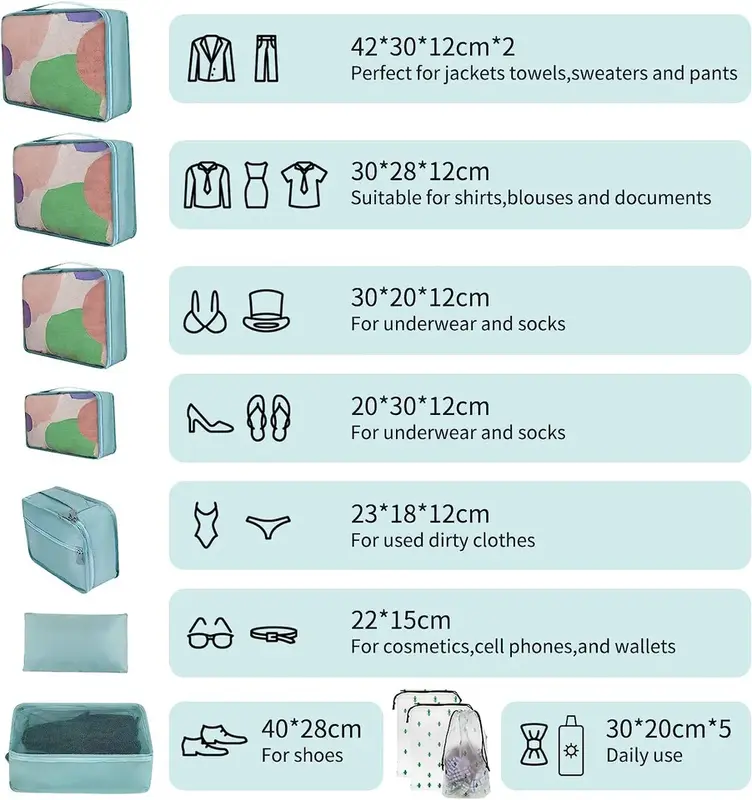 10 Packing Cubes – Travel Luggage Organizer Set, Compression Storage Bags for Suitcases & Accessories 4