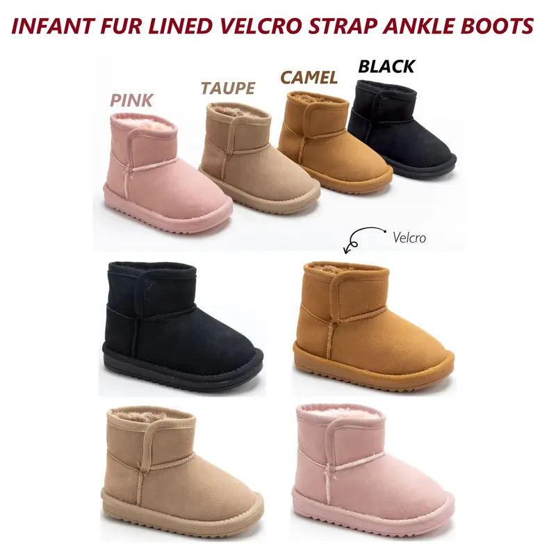 [SCL CLOTHING] Infant Girls Fur Lined Ankle Boots Outdoor/Indoor Velcro Closing Autumn/Winter Stylish Comfortable Baby Boots (Sizes UK 3-7 / EU 19-24) 0