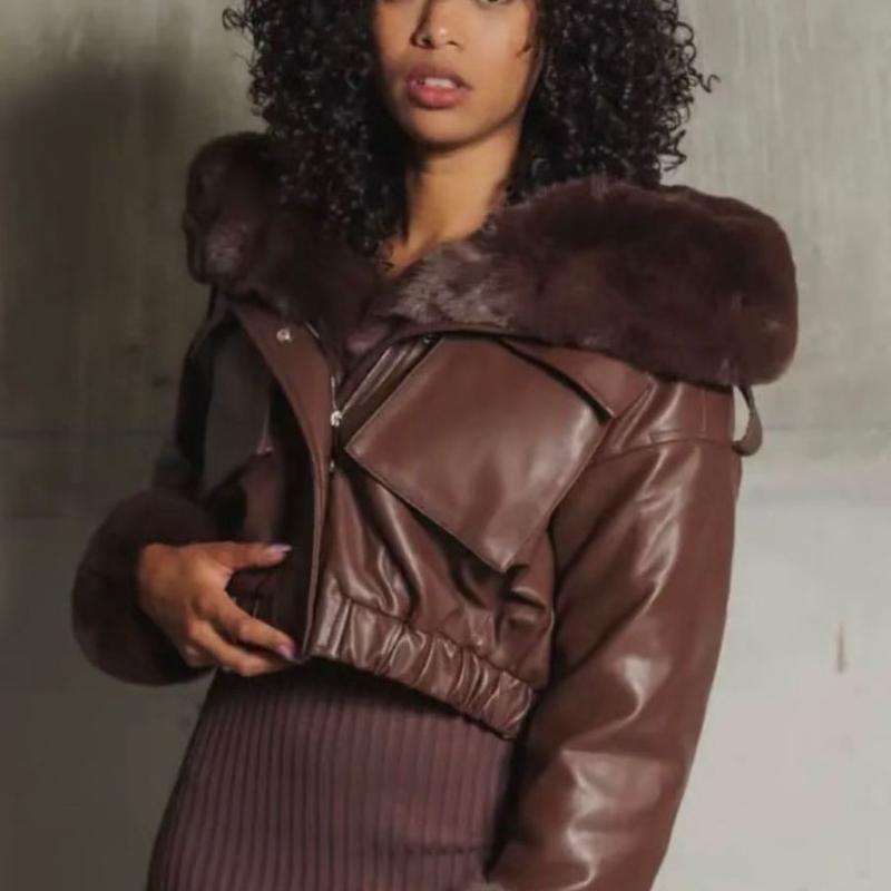 Mia Stylish Faux Fur Women's Jacket With Fur Collar - Chic Elegance Comfort Winter's Pocket Jacket 6