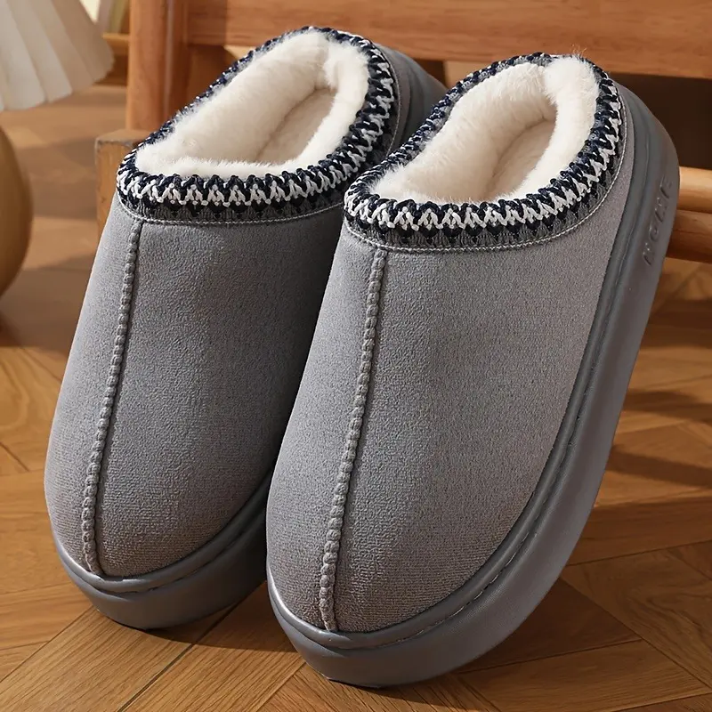 Men's Fashion Slippers, Unisex Couple's Indoor/Outdoor Warm Cotton Slippers, Simple Style, No Sole, Fleece Fabric, Fabric Lining, Rubber Sole, Round Toe, for All Seasons