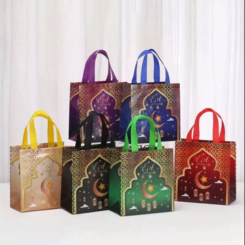 Eid Mubarak-Gift Bags with Handles Non-Woven, luxury, Elegant, Eco-Friendly, Reusable Packaging for Ramadan Gifts