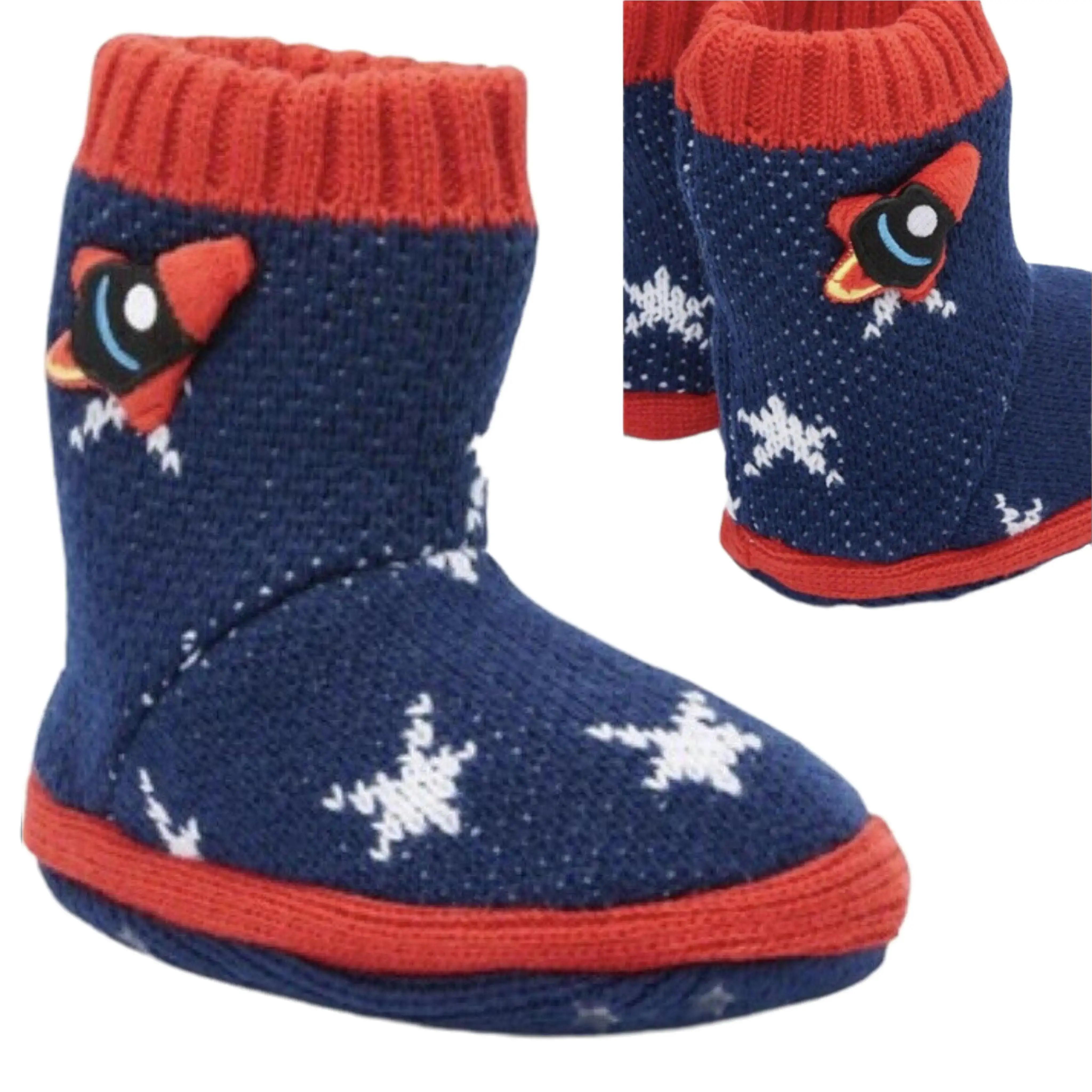 Older Boys Slippers Boots Space Planet Rocket Spaceship Super Soft Sherpa Socks Shoe Size UK 4-6.5 (Approx. Age 11+)