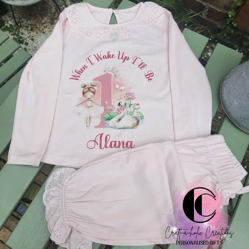 Personalised Ballerina Birthday PJs for Girls, 100% Cotton, Pink, 6-12m to 9-10yrs princess pyjamas 1