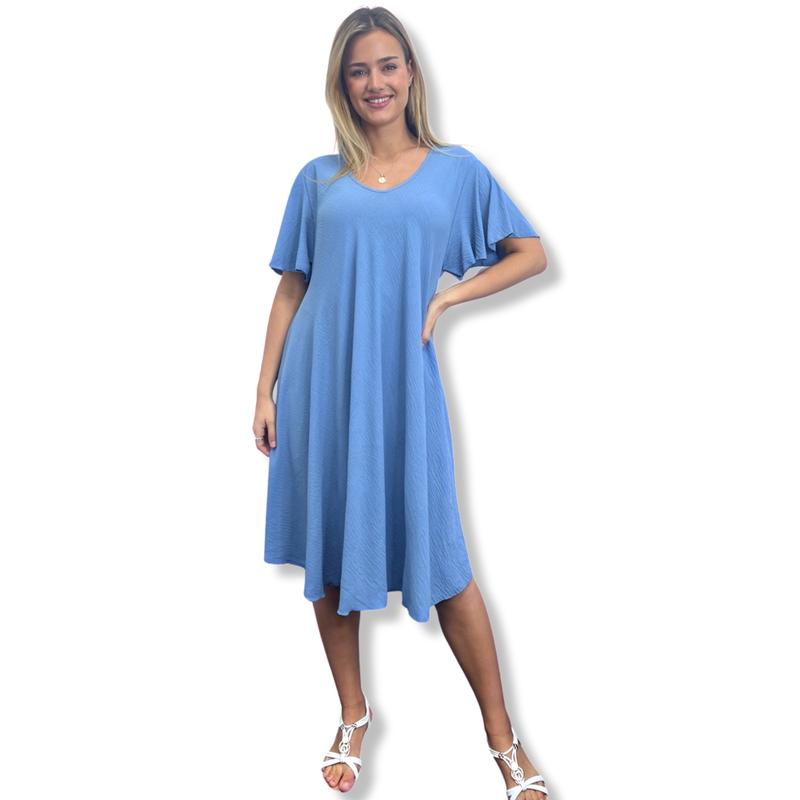 JCUKOUTLET SWING MIDI DRESS LARGE CIRCLE HEM V-NECK FLUTTER SLEEVES LADISE FASHION SUMMER DRESS RELAXING FIT ONE SIZE FITS ALL 10-22 PLUS SIZE MIDI DRESS 9