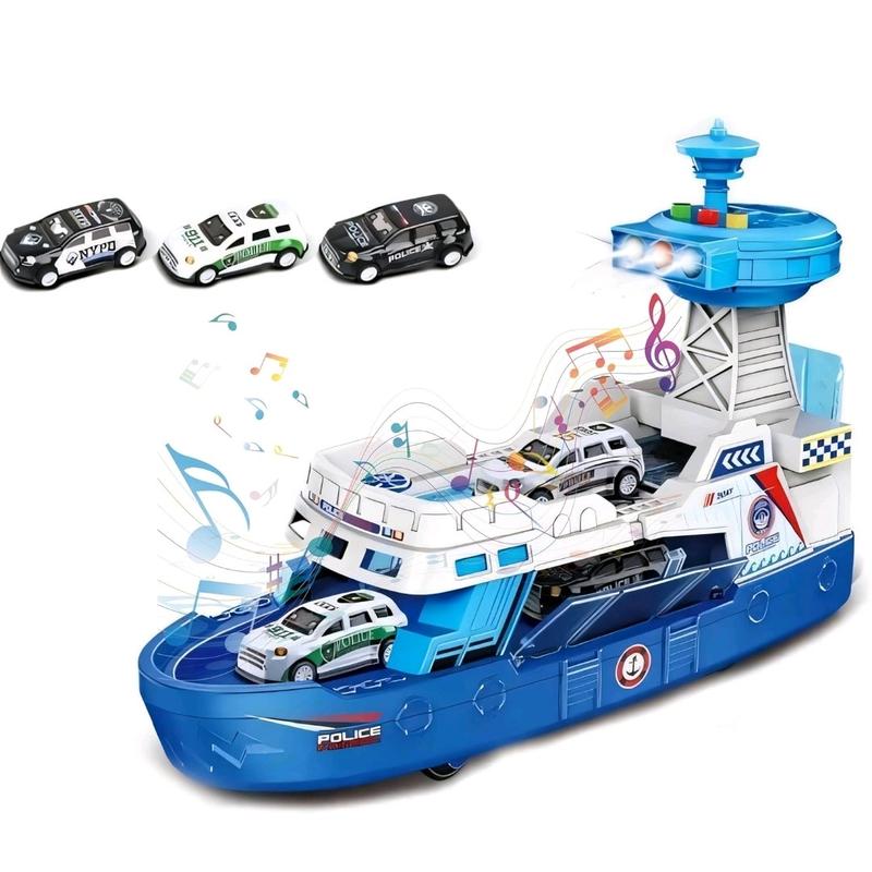 Coast Guard Ship Toy, 1:16 Scale Transport Boat With 3 Super Car, Fire ship model with light and sound, cabin can be opened, Birthday Gift for 3 4 5 6 Year Old Kids 2