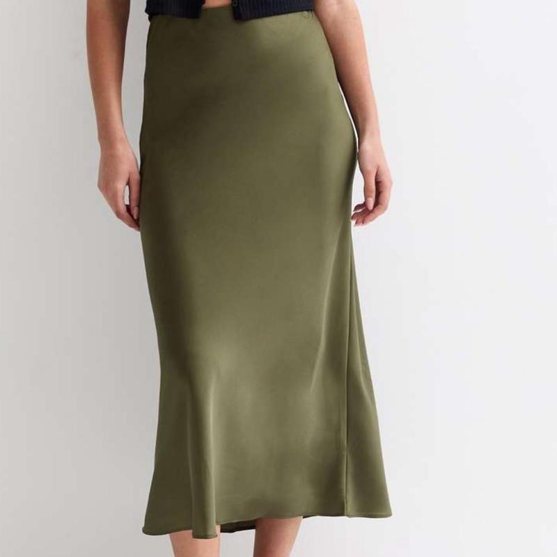 Tailored Silver Sage Green Black & Brown Midi Satn Skirt Drape  occasion Modest Women’s  Casual 3