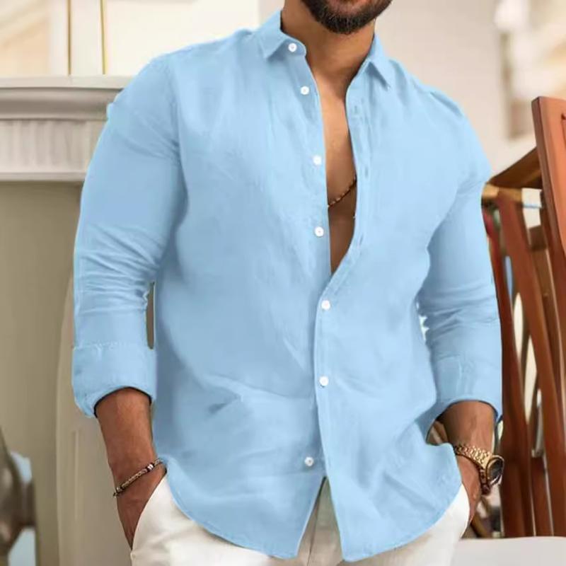 2025 European and American Cotton Solid Color Men's Shirt Youth Casual 2