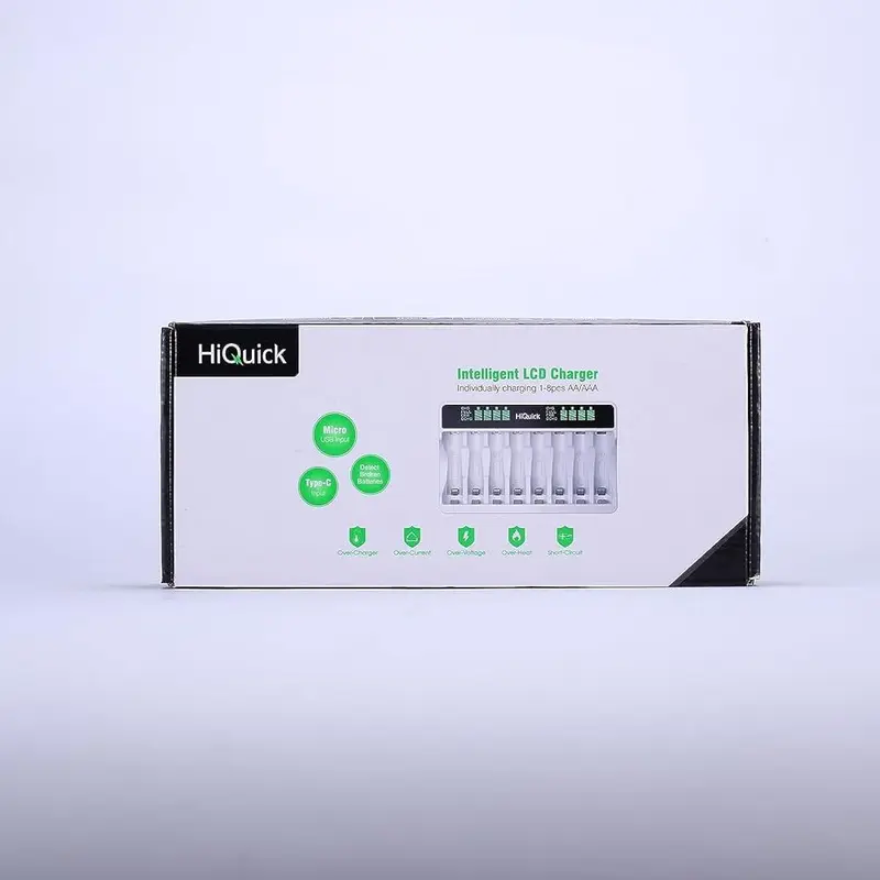 8-slot AA AAA LCD Battery Charger, 5V 2A Fast Charging Function, Type C and Micro USB Input, with 4 x 2800mAh AA and 4 x 1100mAh AAA NI-MH Rechargeable Batteries, Battery and Charger Set 7