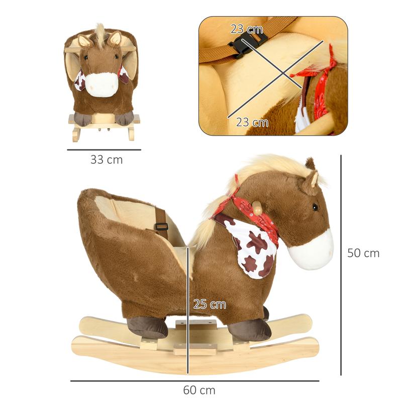HOMCOM Kids Rocking Horse, Plush Baby Rocking Chair with Safety Harness, Sounds 2