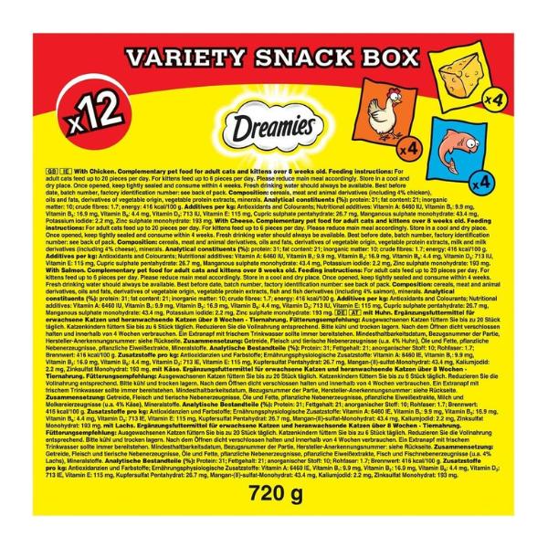 Dreamies Cat Treats Variety Pack, snacks with chicken, salmon flavour and cheese, Pack of 12 (12 x 60 g) 4