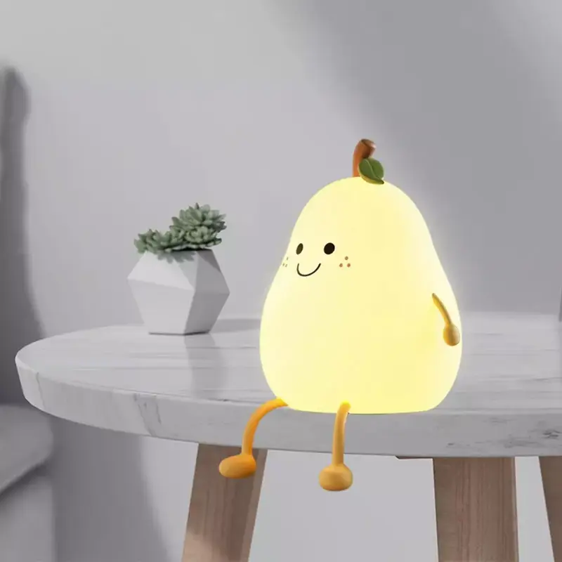 LED Pear Night Light Table Lamp Color Change USB Rechargeable for Bedroom UK - Cute Silicone Design Cable Charging 1