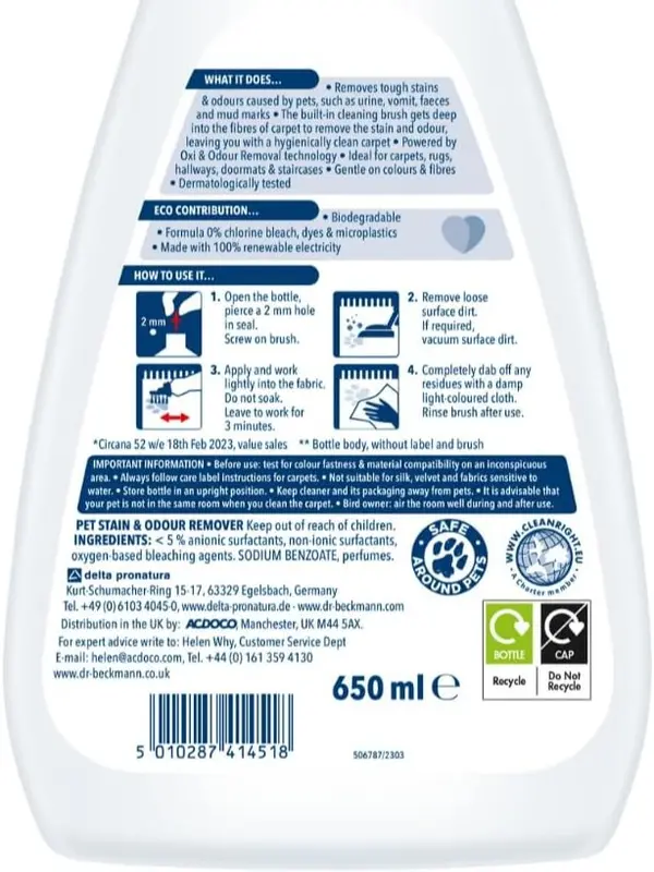 Pet Stain & Odour Remover, Eliminates stains and odours caused by pets, incl. applicator brush, 650 ml 7